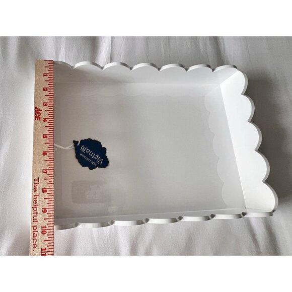 Scallop Edge White Lacquered Vanity Tray 14.25"L x 10.25"W Dresser Bathroom - Picture 5 of 16